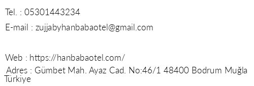 Zujja By Hanbaba Otel telefon numaralar, faks, e-mail, posta adresi ve iletiim bilgileri